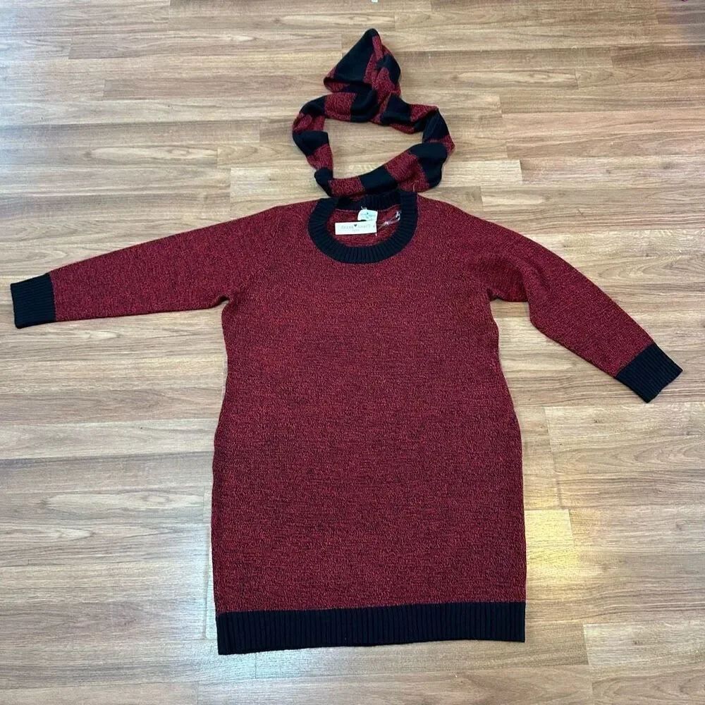 Derek Heart Plus Sweater Dress Red with Black Includes scarf | Women Size 3XL
